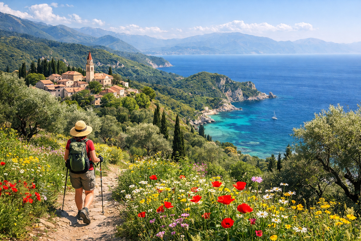 image of corfu hikers