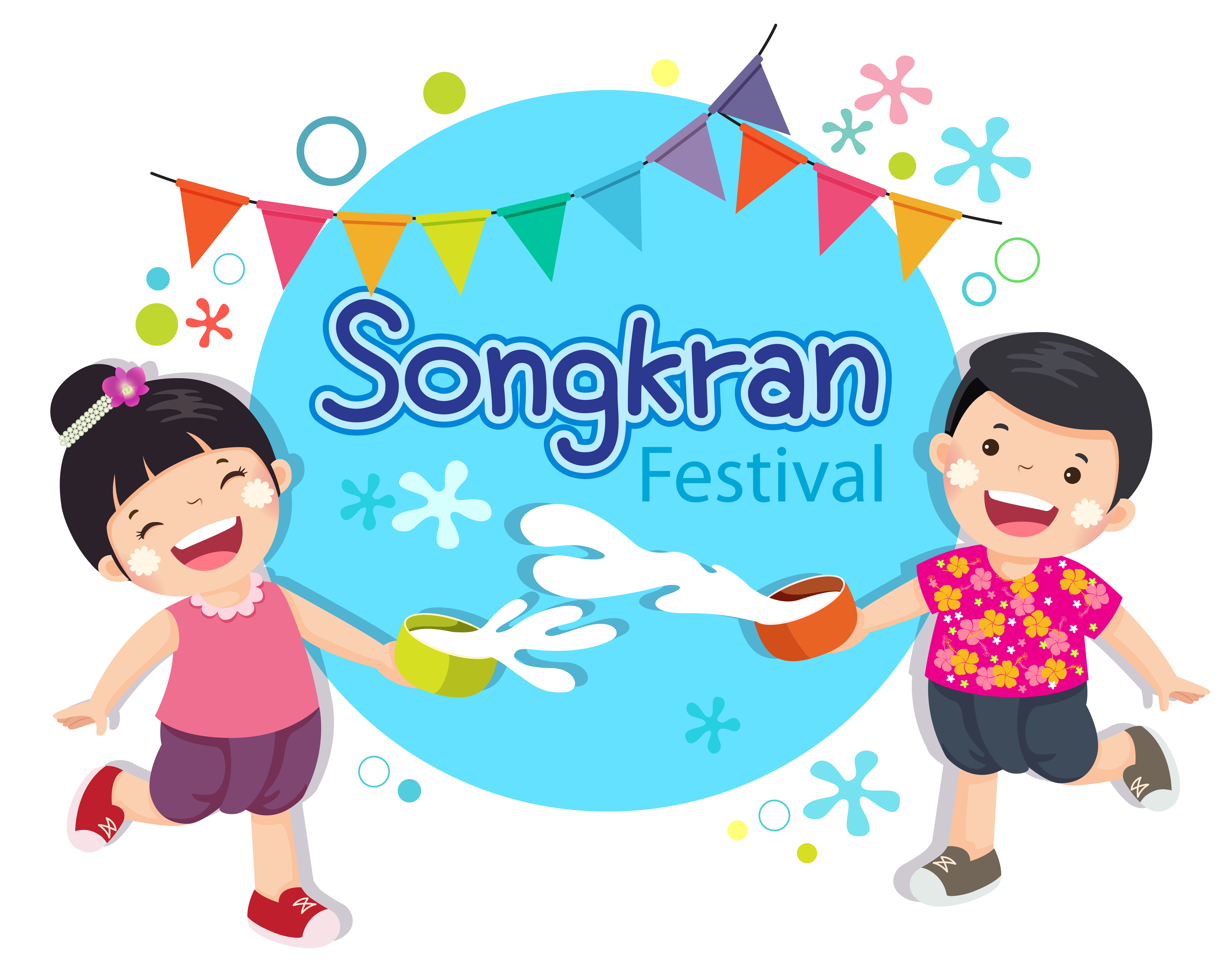 image of songkran with kids cartoon style